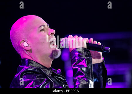 Cartagena, Spanien. 28. Juli 2018. Britische Musik Band, The Human League, während seine Leistung bei La Mar De Musicas Festival. © ABEL F. ROS/Alamy leben Nachrichten Stockfoto