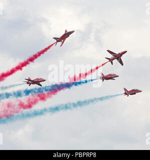 Sunderland, Großbritannien, 29. Juli 2018. Die roten Pfeile im Sunderland 2018 International Airshow in Sunderland, England. Die roten Pfeile ist kunstflugstaffel der Royal Air Force display Team. Credit: Stuart Forster/Alamy leben Nachrichten Stockfoto