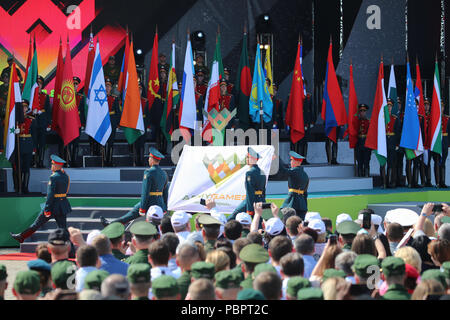 Moskau, Russland. 28. Juli 2018. Die Eröffnungsfeier der Internationalen Spiele 2018 in Moskau, Russland, 28. Juli 2018 statt. Die internationalen Spiele 2018 an der Alabino trainingsplatz am Stadtrand von Moskau trat am Samstag. Credit: Bai Xueqi/Xinhua/Alamy leben Nachrichten Stockfoto
