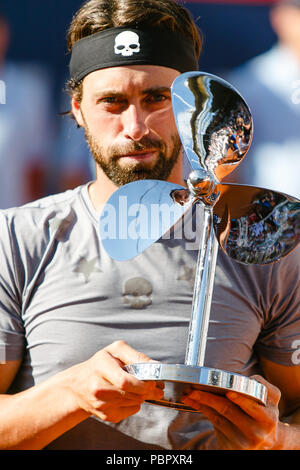 Hamburg, Deutschland, 29. Juli 2018: nikoloz Basilashvili von Georgia gewann seinen ersten ATP Tour Titel, wenn er Leonardo Mayer im Finale bei den German Open am Hamburger Rothenbaum. Credit: Frank Molter/Alamy leben Nachrichten Stockfoto