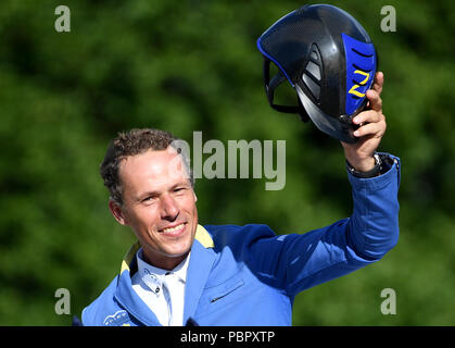 Berlin, Deutschland. 27. Juli 2018. Im Reitsport/Springen: Global Champions Tour: Christian Ahlmann freut sich auf die Berliner Meisterschaften. Quelle: Britta Pedersen/dpa-Zentralbild/dpa/Alamy leben Nachrichten Stockfoto