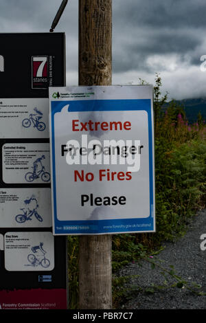 Fire Warnschild Galloway Forest. Schottland Stockfoto