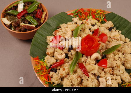 Pflanzliche uppumavu oder upma, ist ein Frühstück dish Common in Südindien, aus Rava oder Sooji. Stockfoto