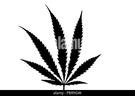 Marihuana Blatt schwarz auf weißem Hintergrund. Stockfoto