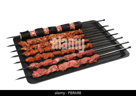 Rohes Fleisch am Spieß Stockfoto