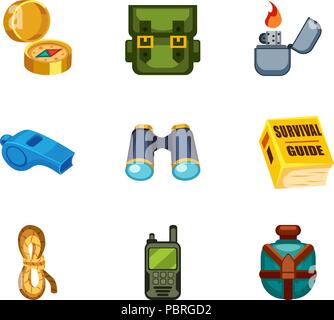 Eingestellt von Cartoon überleben Spiel posten - Camping Ausrüstung Stock Vektor