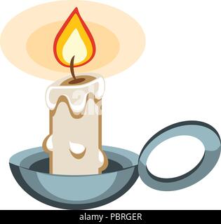 Cartoon Vektor brennende Kerze mit Halter Stock Vektor