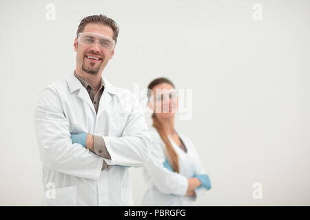 Porträt von zwei erfolgreiche Forscher zusammen Stockfoto