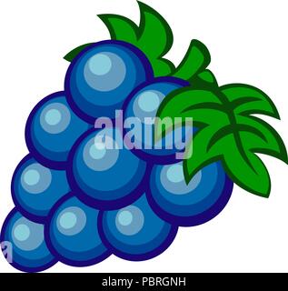 Cartoon Bündel von blauen Trauben mit grünen Blättern, Symbol Stock Vektor