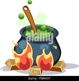 Cartoon Vektor kochen grüne Trank im Kessel Stock Vektor