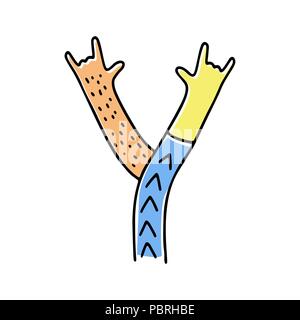 Verrückte Hände Alphabet, Hand gezeichnet Buchstabe Y Stock Vektor