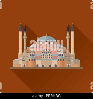 Flache Bauweise lange Schatten Vector Illustration der Hagia Sophia Moschee, Kirche und Museum in Istanbul, Türkei Stock Vektor