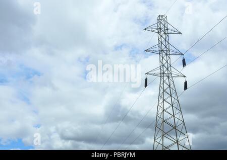 Ein Übertragungs- oder Utility-Power-Hydro Pole, die Kabel für die elektrische Energieverteilung oder je nach Anwendung, in der Nähe von Mumbai, Indien Stockfoto