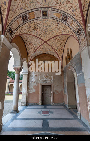 Die Fresken in den Arkaden, Eingang Ostseite, Friedhof Nordfriedhof, Ungererstr., München, Oberbayern, Bayern, Deutschland Stockfoto