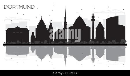Dortmund Deutschland Skyline der Stadt schwarze und weiße Silhouette mit Reflexionen. Vector Illustration. Einfache flache Konzept für Tourismus Präsentation, Banner Stock Vektor