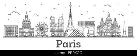 Übersicht Paris Frankreich Skyline der Stadt mit historischen Gebäuden isoliert auf Weiss. Vector Illustration. Paris Stadtbild mit Sehenswürdigkeiten. Stock Vektor