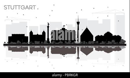 Stuttgart Deutschland Skyline der Stadt schwarze und weiße Silhouette mit Reflexionen. Vector Illustration. Einfache flache Konzept für Tourismus Präsentation, Banner Stock Vektor