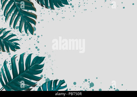 Concept Art minimalen Hintergrund Design lässt Monster blauen Tropischen und Blätter in lebendigen bold Gradient trendy Sommer tropische Blätter Design Stockfoto