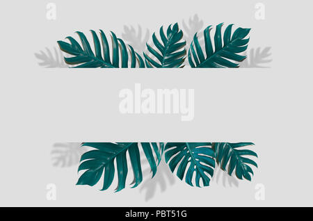 Concept Art minimalen Hintergrund Design lässt Monster blauen Tropischen und Blätter in lebendigen bold Gradient trendy Sommer tropische Blätter Design Stockfoto