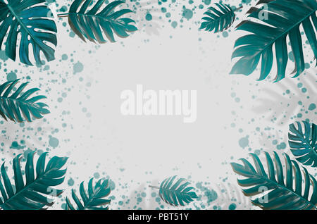 Concept Art minimalen Hintergrund Design lässt Monster blauen Tropischen und Blätter in lebendigen bold Gradient trendy Sommer tropische Blätter Design Stockfoto