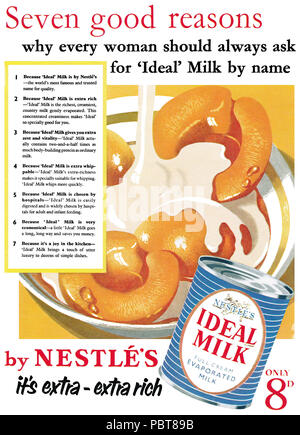 1954 britischen Werbung für Nestlé Ideal Milch Vollmilch verdampft. Stockfoto