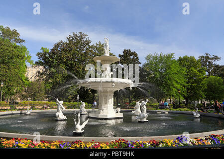 Savannah, Georgia. Brunnen in Forsyth Park. Stockfoto