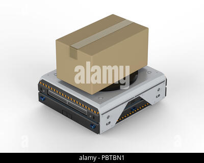 3D-rendering Lager Roboter transportieren Karton Stockfoto