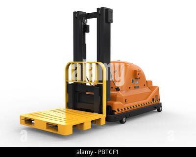 3D-Rendering Automatische Gabelstapler auf weißem Hintergrund Stockfoto