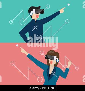 Mann mit Virtual reality Headset. Vector Illustration Stock Vektor