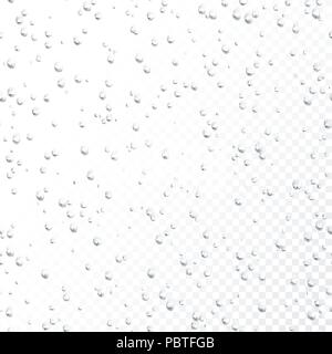 Tropfen nahtlose Muster. Wassertropfen auf einem transparenten Hintergrund. Regen fällt. Realistische Blasen auf transparenten Hintergrund. Vector Illustration Stock Vektor