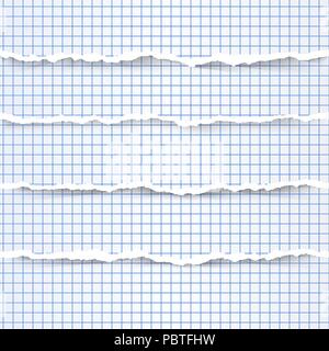 Kariertes Papier mit zerrissenen Grenze gesetzt. Checkered Geometrie Papier Muster. Vector Illustration Stock Vektor