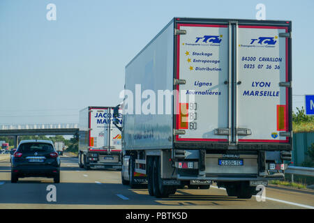Fahren auf f Autobahn A7, Frankreich Stockfoto