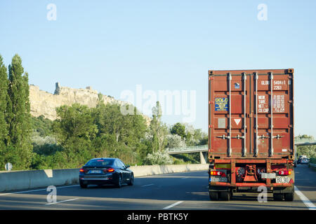Fahren auf f Autobahn A7, Frankreich Stockfoto