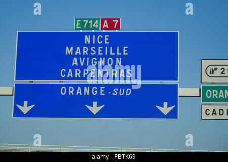 Fahren auf f Autobahn A7, Frankreich Stockfoto