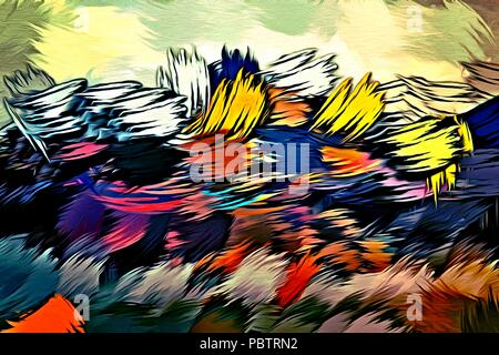 Abstrakte psychedelischen Hintergrund aus der chaotischen verschwommene Flecken Anschläge in verschiedenen Größen Bürste Stockfoto