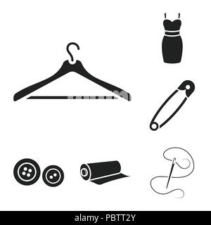 Atelier und Nähen schwarze Symbole in der Sammlung für Design. Geräte und Werkzeuge zum Nähen vektor Symbol lieferbar Abbildung. Stock Vektor