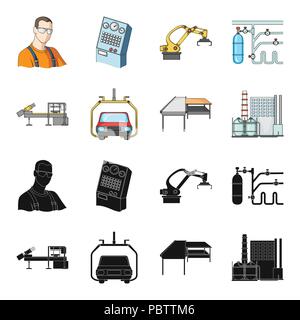 Automobilindustrie und andere Symbol in Schwarz, Cartoon Stil. Neue Technologien Symbole in der Sammlung. Stock Vektor