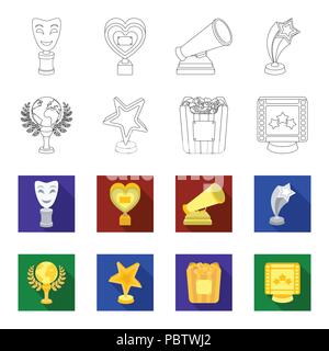 Einen goldenen Preis in Form eines Sterns, die goldene Kugel und andere Preise. Movie Awards Sammlung Symbole in der Gliederungsansicht, flet Stil vektor Symbol lieferbar Illustra Stock Vektor