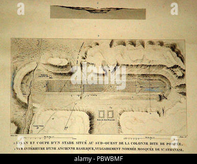 160 Description de l'Egypte, Antiquites V, Platte 39 (unten), Plan und Querschnitt der antike Stadion hinter Pompeius Säule, C., 1798, in der panckoucke Ausgabe 1821-9 veröffentlicht. Stockfoto