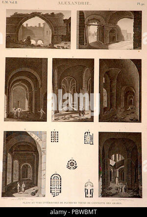 160 Description de l'Egypte, Etat Moderne II, Platte 90, Ansichten und Pläne der Türme im Stromkreis der alten Mauern, C., 1798, in der panckoucke Ausgabe 1821-9 veröffentlicht. Stockfoto