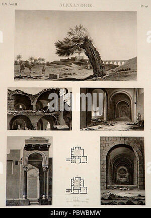 160 Description de l'Egypte, Etat Moderne II, Platte 91, Pilger, Baum und Aquädukt, Ansichten der alexandrinischen Ruinen, C., 1798, in der panckoucke Ausgabe 1821-9 veröffentlicht. Stockfoto