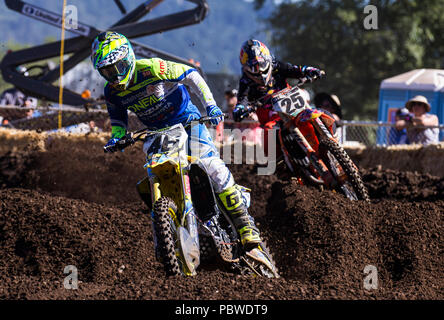 Washougal, WA USA. 28. Juli 2018. Während der Lucas Oil Pro Motocross Washougal Nationalen 450 Klasse Meisterschaft an Washougal, WA Thurman James/CSM/Alamy leben Nachrichten Stockfoto