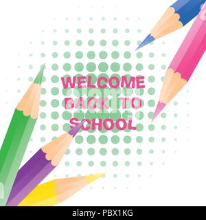 Vector Illustration mit Designvorlage für Zurück event Banner mit Bleistift zu Schule, s und Willkommen zurück in der Schule Angebot Stock Vektor