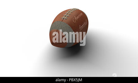 Isolierte American football Ball mit Text American Football wirft Schatten auf weißem Hintergrund, 3D-Rendering Stockfoto