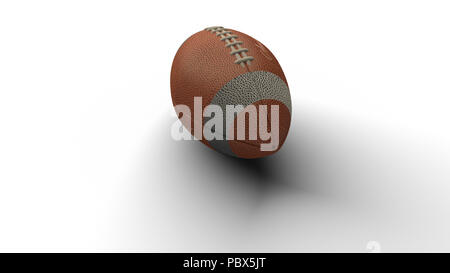 Isolierte American Football wirft Schatten auf weißem Hintergrund, 3D-Rendering Stockfoto