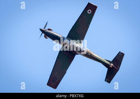 Fairford, Gloucestershire, Großbritannien - 14 Juli, 2018: Slowenisch Air Force Pilatus PC-9 angezeigte Fairford International Air Tattoo 2018 Stockfoto