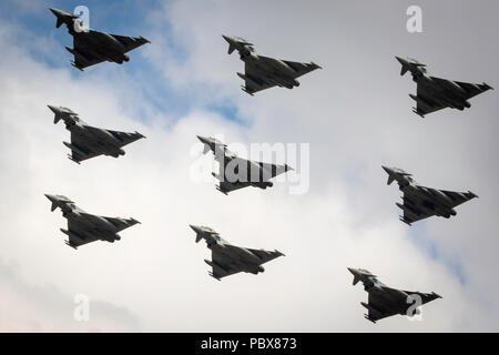 Fairford, Gloucestershire, Großbritannien - 14 Juli, 2018: Die Royal Air Force Euro Fighter Typhoon Bildung International Air Tattoo in Fairford 2018 Stockfoto