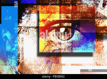 Surreale der digitalen Kunst und menschliche Auge. Mondrian Stil. Stockfoto