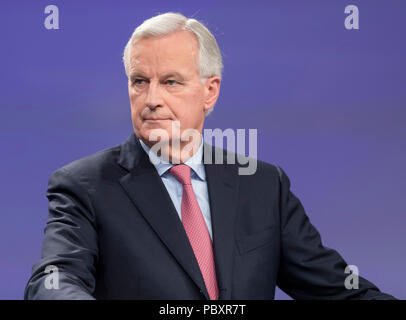 Belgien, Brüssel, am 2018/02/28: Michel Barnier, Chefunterhändler der EU für Brexit, präsentiert den Entwurf einer Vereinbarung über die Ausfahrt von England aus. Stockfoto