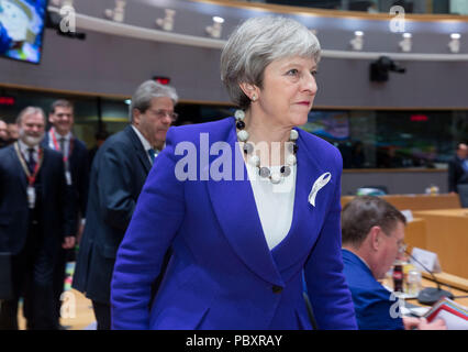 Belgien, Brüssel am 2018/03/22: Gipfel der Staats- und Regierungschefs der EU-Staaten. Der britische Premierminister Theresa May Stockfoto